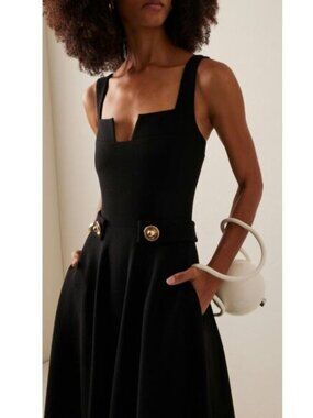 NWT Alexis Fiore Dress in Black Midi A-Line Wool Size Large